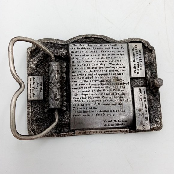 ATSF Train Depot Belt Buckle Cassoday KS 1985 Prairie Queen Festival Vintage - Picture 3 of 10